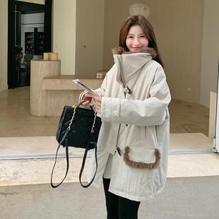 新款 951季 羊羔毛拼接休闲巨好女洋外 派克羽绒服冬B102 气米色工装