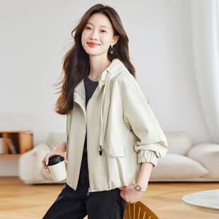 时尚帽外套女秋韩系小连个子减工装冲锋MZ68869-龄夹衣克上衣