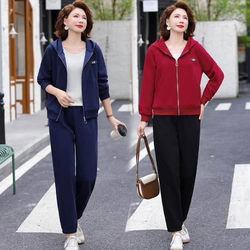 春秋季休闲个运动套款女新春装小子跑步96510759服中老年大码装两