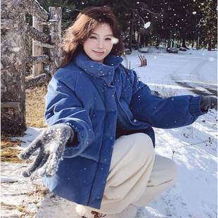 白鸭绒保暖外 加短厚季 蓝色领款 灯立芯绒羽绒服女冬年新ZR2C298w款