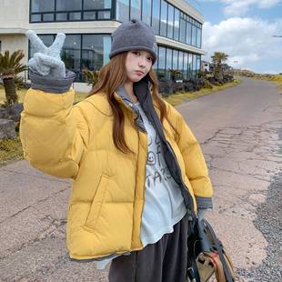 韩系休闲b201 厚新款 Q27加保暖鸭绒面色 立领羽绒服女冬季 白黄短款