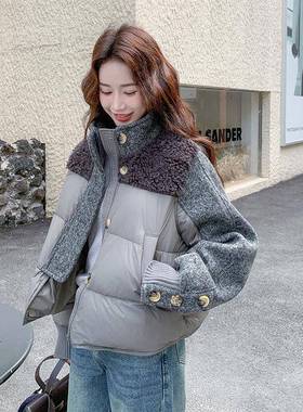 灰色羊羔拼接羽D04-69绒女毛冬季新款爆服包款流行超火面服短款韩