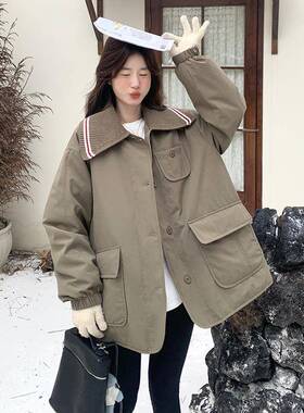 军绿色装风翻领c159-58绒服女羽季新冬款设计感宽松休闲白鸭绒外