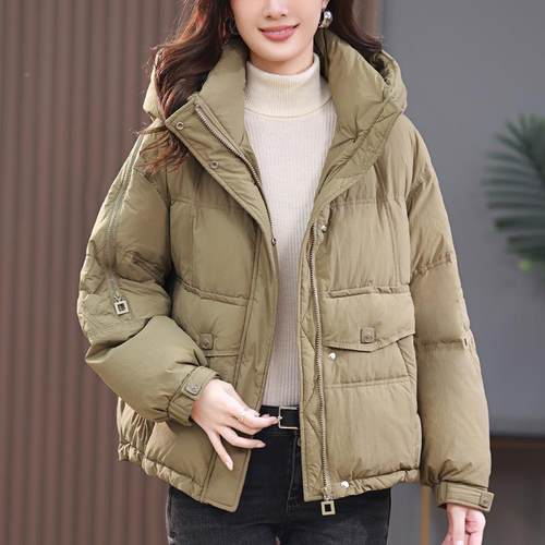 羽绒服女冬年季年新短款宽厚松大码ZJIAN247中妈妈款加保暖白鸭绒