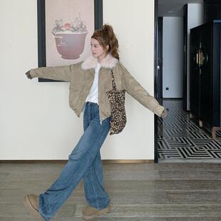 灰卡色b005-611翻毛领工装羽绒服女冬新款白鸭短绒仿皮一毛体其外