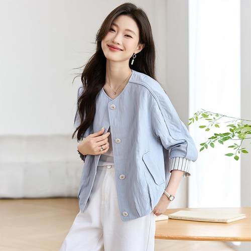 短外套女年新春季季款时夹尚搭百单排扣小个子ZJIAN250圆领薄款克