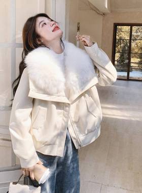 白色大绒毛领羽服女个子冬季新计款炸街小2b187-AD时尚设感白鸭绒