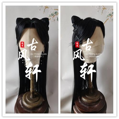 古风轩假发前蕾丝手钩祯祥套大巫黑色耳朵女款游戏假发套包邮定制