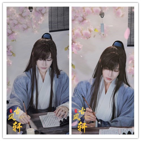 古风轩假发左然黑棕色造型半扎高马尾未定事件簿修脸长直包邮图片