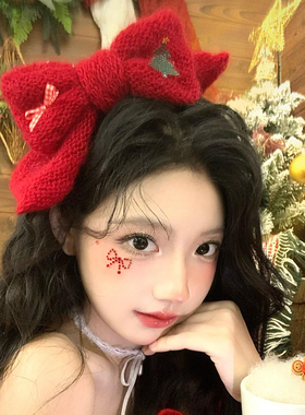 定制版！红色针织毛线蝴蝶结发夹女发饰圣诞节氛围感头饰顶夹发卡