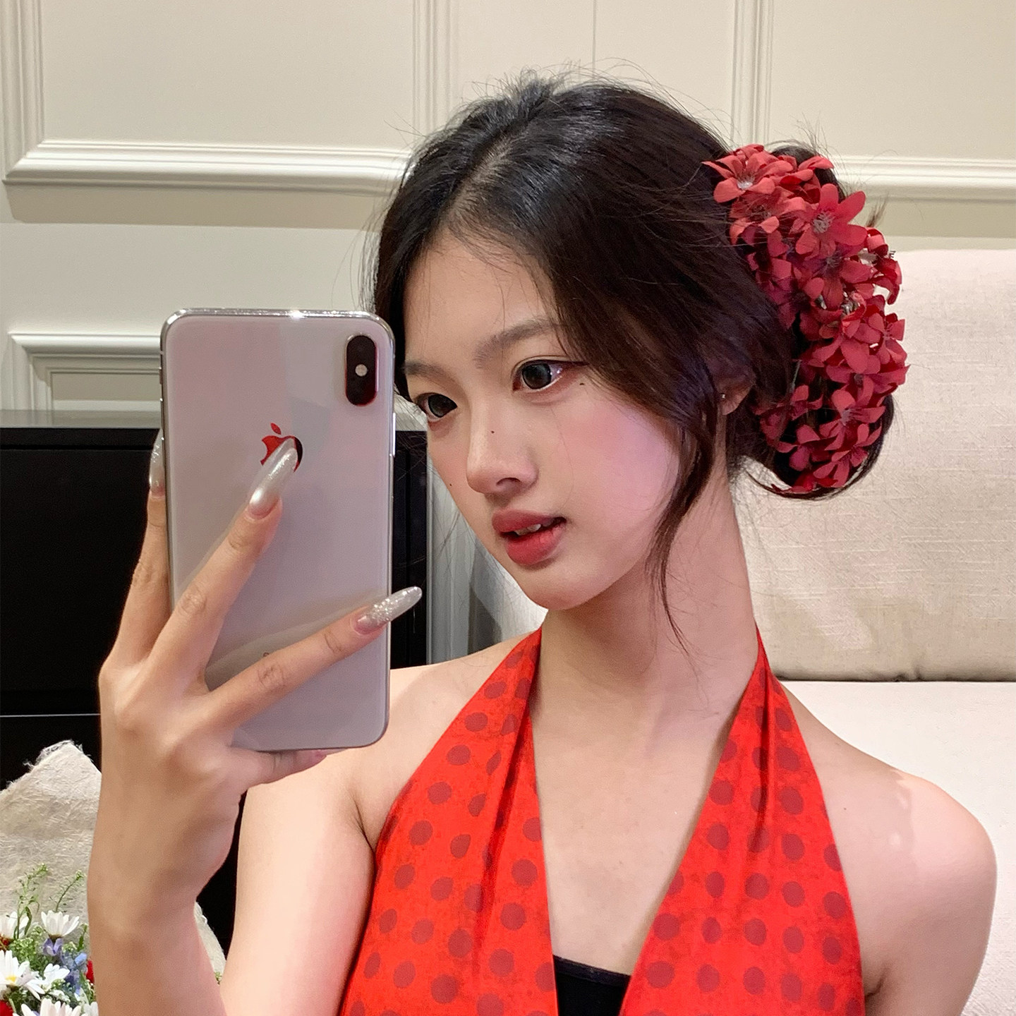 娇艳涟漪~新中式红色花朵发夹女氛围感头花抓夹鲨鱼夹度假头发饰,饰品/流行首饰/时尚饰品新,发饰,淘宝优惠券,粉丝福利购,淘宝优惠卷