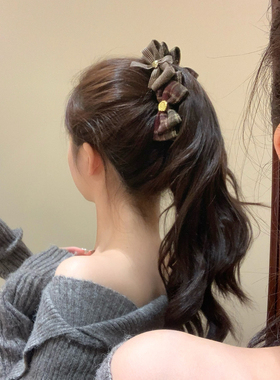 复古格纹蝴蝶结香蕉夹发夹女后脑勺盘发抓夹头饰马尾夹竖夹发饰