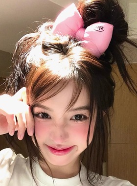 现货！韩国Emi字母超大粉色立体填充棉蝴蝶结发圈发绳女头绳发饰