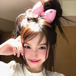 现货!韩国Emi字母超大粉色立体填充棉蝴蝶结发圈发绳女头绳发饰
