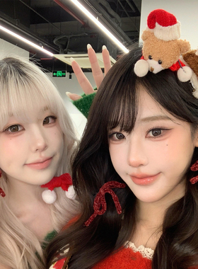 过圣诞啦~可爱姜饼人小熊毛绒发夹女边夹发卡发饰头饰圣诞装饰品