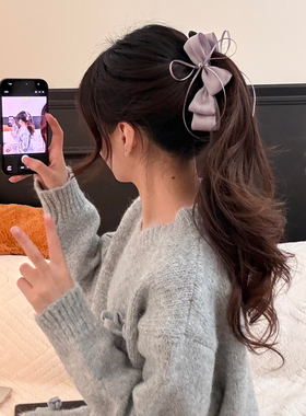 原创！高级感缎面蝴蝶结飘带香蕉夹发夹女后脑勺抓夹马尾竖夹发饰