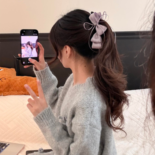 原创！高级感缎面蝴蝶结飘带香蕉夹发夹女后脑勺抓夹马尾竖夹发饰
