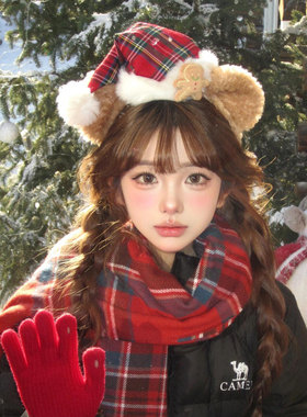 可爱毛绒小熊耳朵圣诞帽子发箍女洗脸头箍迪士尼拍照头饰发卡发饰