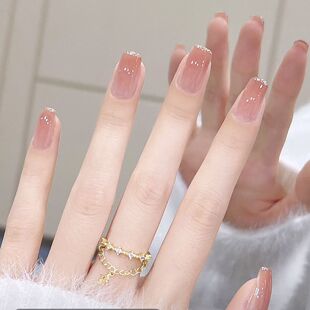 美甲片成品结婚纱照自然长款穿戴甲显白渐变豆沙假指甲持久可拆卸