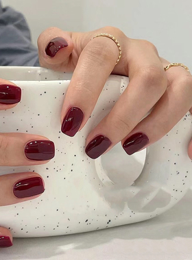 美甲成品贴片结婚车厘子酒红显白穿戴甲新年红色假指甲持久可拆卸