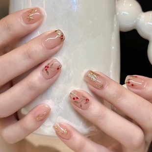 国风穿戴甲片红豆自然手工美甲成品贴片百搭流行假指甲持久可拆卸