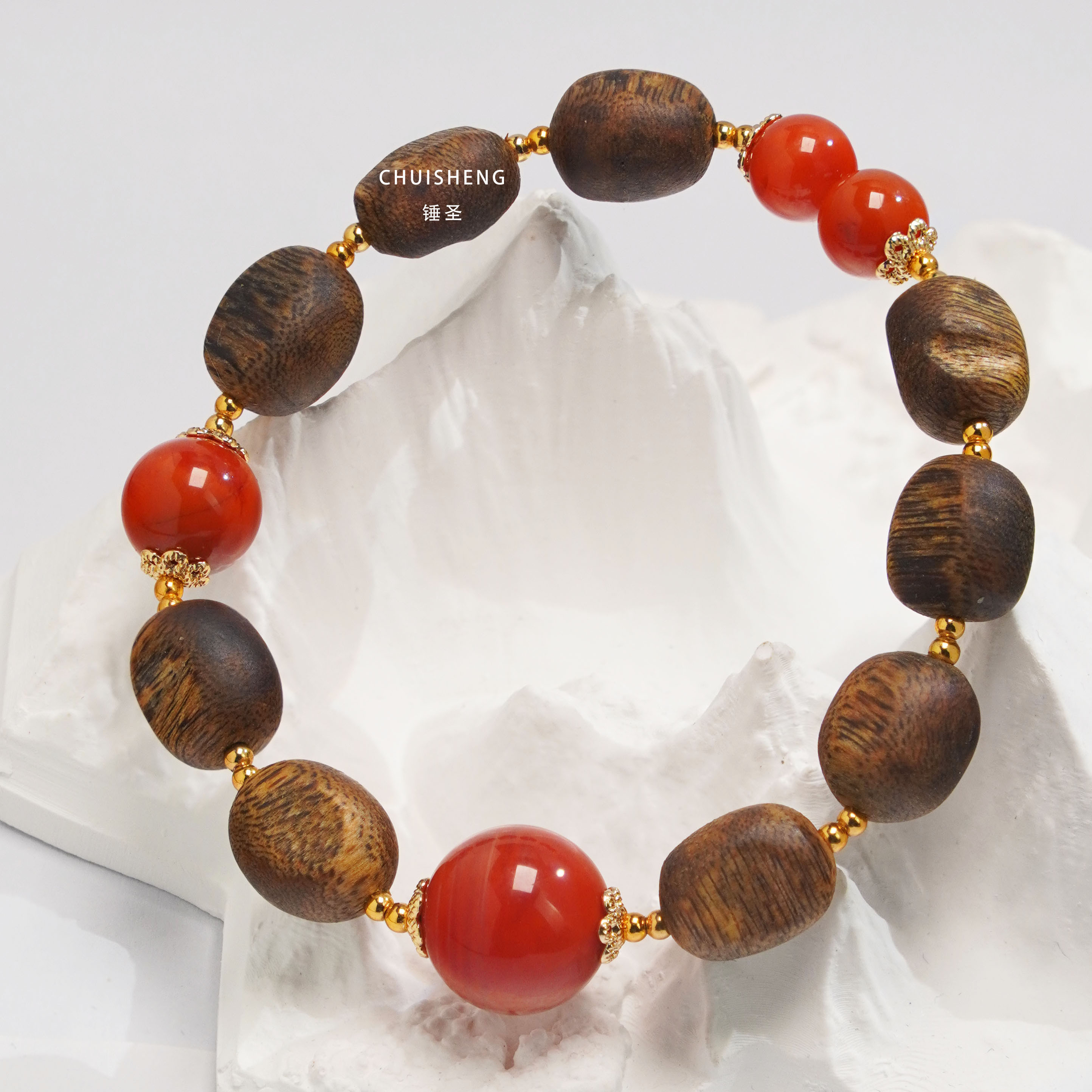 【锤圣】原创设计国风绿棋楠搭配南红手串木质温柔风小众手串