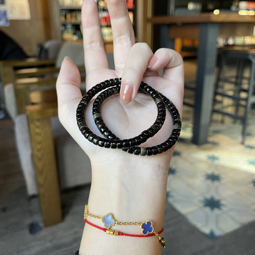 【锤圣】天然金曜石药片手串精工直切男女款饰品本命年6mm左右