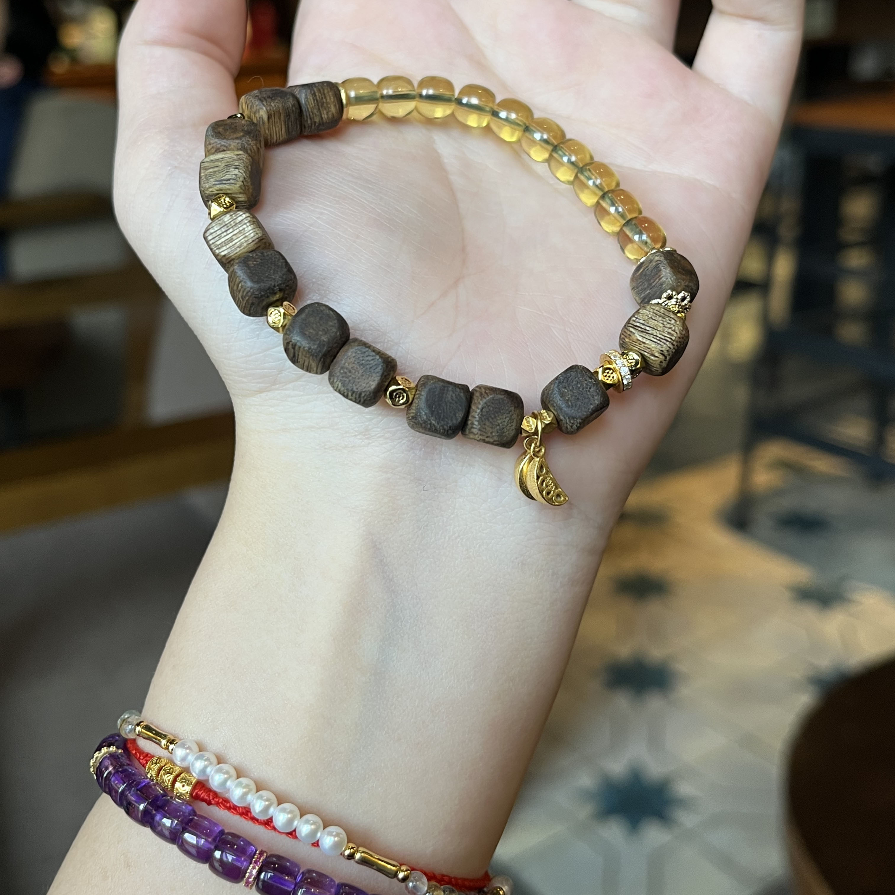 【锤圣】原创设计绿棋楠沉香搭配墨西哥净水级蓝珀手串圣杯挂件