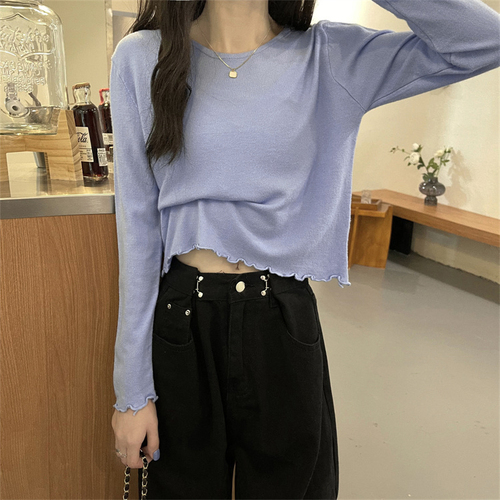 Real price wooden ear edge bottoming shirt women's spring and autumn foreign style sweater 2021 new long sleeve top