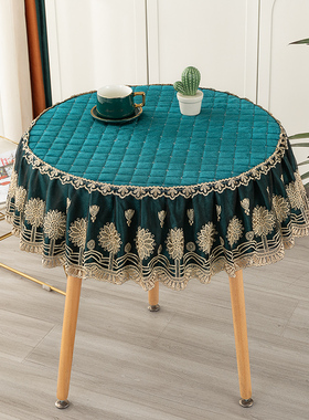 欧式加厚田园布艺圆桌布家用大小圆形餐桌咖啡桌办公会议桌盖布