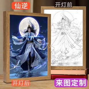 5250仙逆王林动漫创意镜子素描定制灯光画小夜灯相框照片治愈系