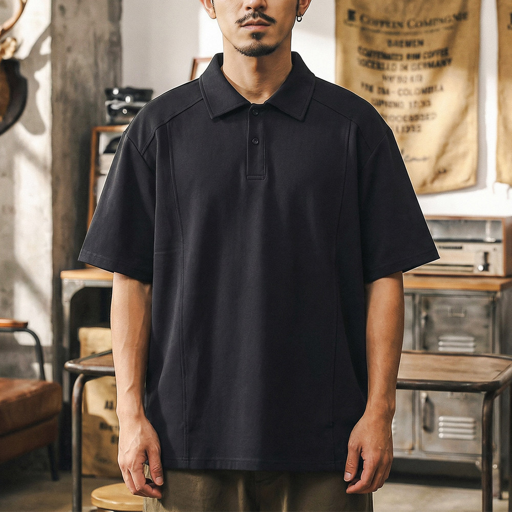 美式重磅短袖polo衫男款夏季潮牌高级痞帅翻领t恤超好看带领上衣