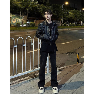 子 春秋男女直筒显瘦百搭长裤 美式 高街cleanfit黑色弯刀微喇牛仔裤