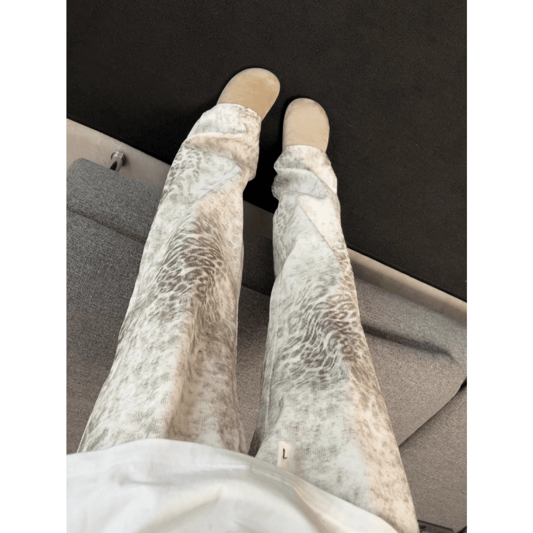 复古弯刀直筒豹纹印花休闲卫裤男款秋季韩系高腰显瘦宽松阔腿长裤