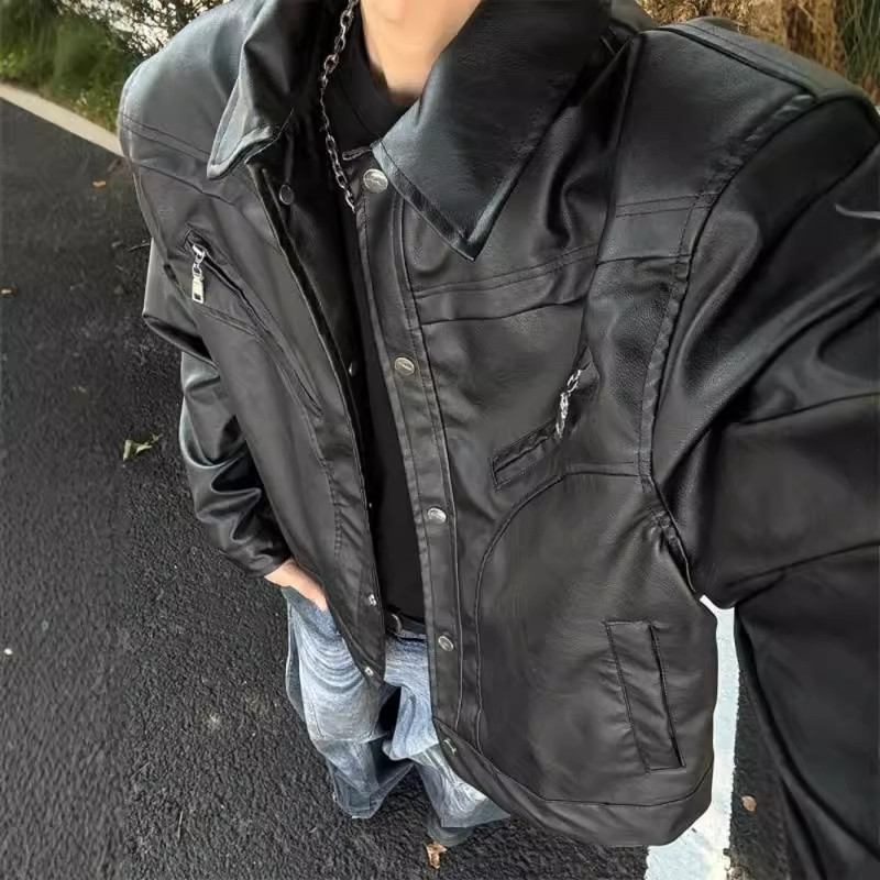 美式cleanfit皮衣外套男款