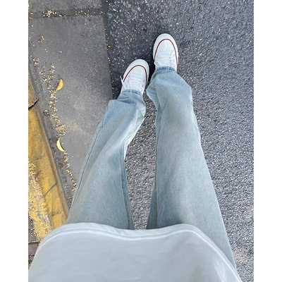 夏季微喇浅蓝色牛仔裤