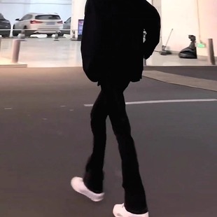 子 春秋男女直筒显瘦百搭长裤 美式 高街cleanfit黑色弯刀微喇牛仔裤