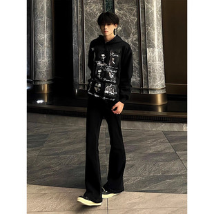 子 春秋男女直筒显瘦百搭长裤 美式 高街cleanfit黑色弯刀微喇牛仔裤