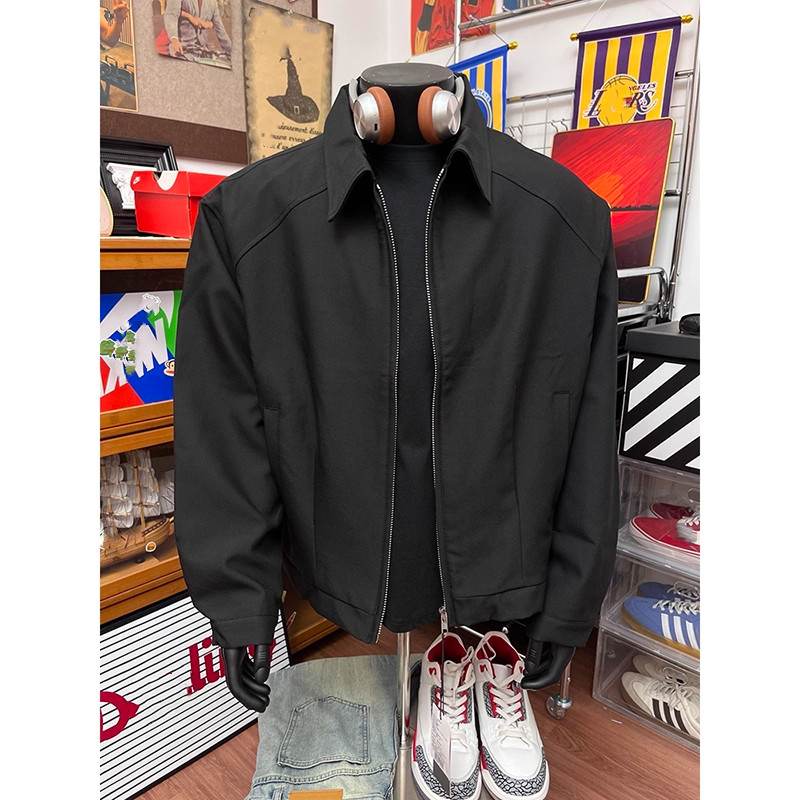 灰色美式复古垫肩行政夹克男款秋季潮牌正肩cleanfit翻领短款外套