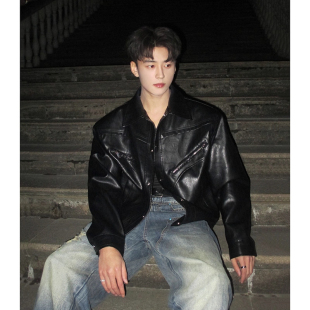 男士 结构夹克 穿搭垫肩机车皮衣外套男春秋cleanfit高级感痞帅短款