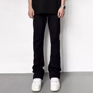 子 春秋男女直筒显瘦百搭长裤 美式 高街cleanfit黑色弯刀微喇牛仔裤