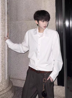 春季男士青年时尚休闲潮流帅气百搭花色翻领衬衫外套上衣男装衬衣