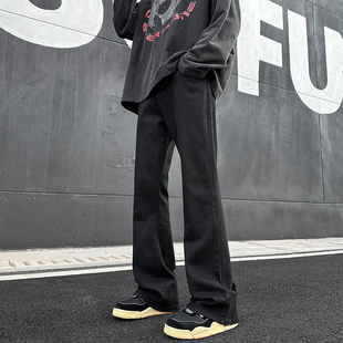 子 春秋男女直筒显瘦百搭长裤 美式 高街cleanfit黑色弯刀微喇牛仔裤