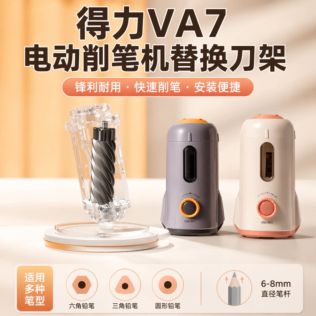 得力VA7专用刀架电动削笔机配套刀架替芯全自动削笔器替换刀片配件刀头合金钢削笔机替换芯滚动刀芯刀组配件图片