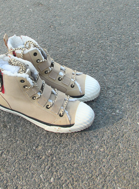 满2双包邮11.30瑕疵男士高帮系带两侧拉链内里夹毛冬季休闲帆布鞋