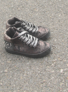 满2双包邮8.31瑕疵女童高帮系带内侧拉链平底休闲女童鞋