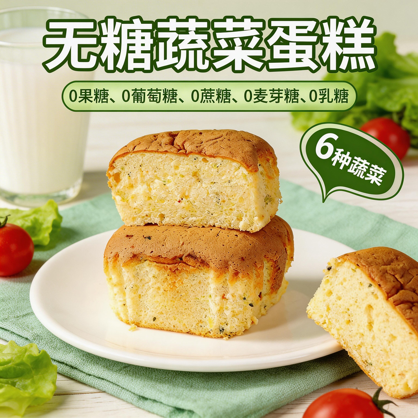 蔬菜蛋糕无糖点心咸味0蔗糖0果糖健康糕点松软老人零食代餐控糖摄