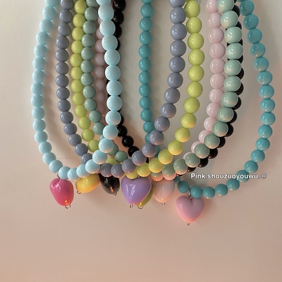 PINK亚克力串珠爱心撞色项圈可爱