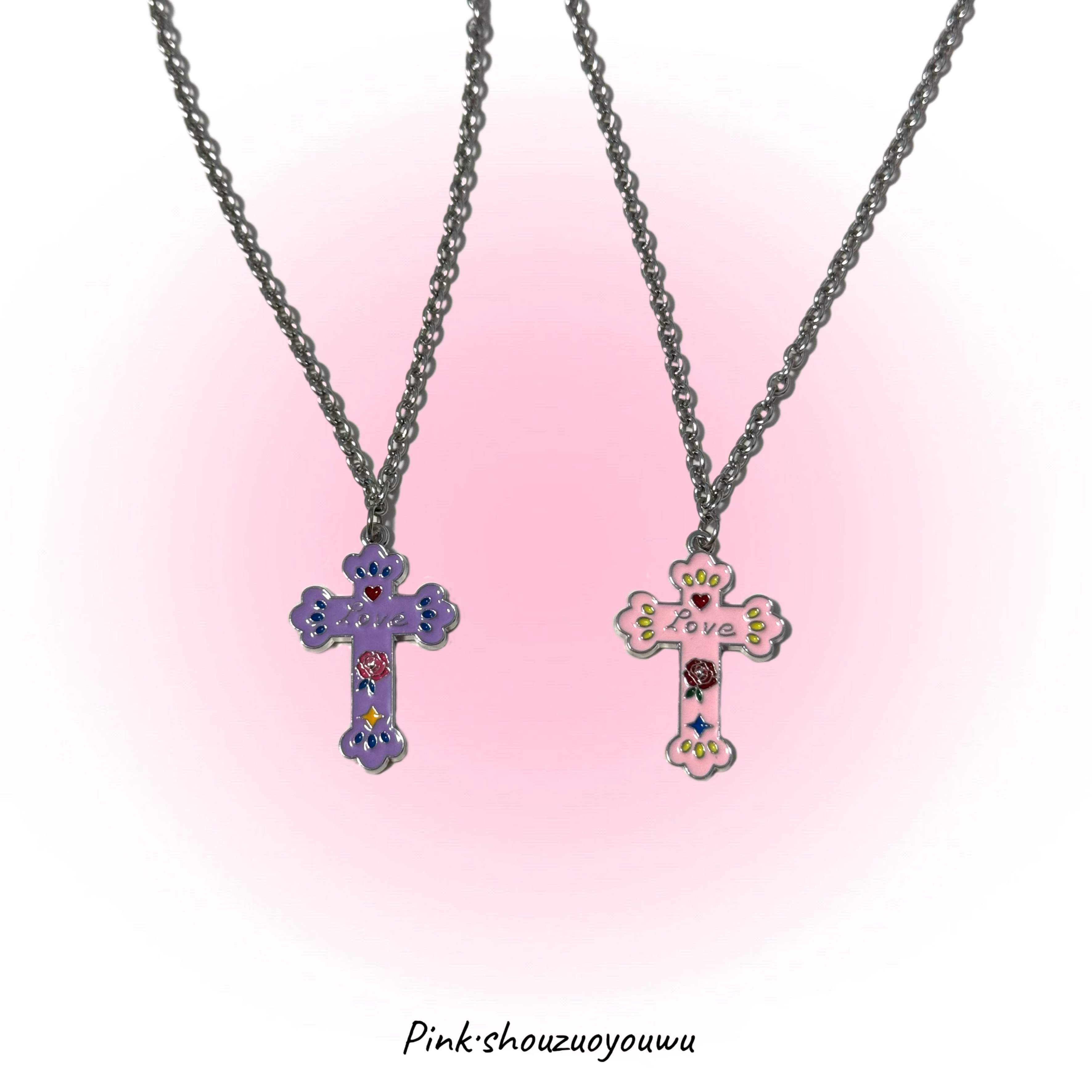 PINK-原创复古鬼马少女巴洛克粉十字架甜辣酷girl锁骨链钛钢项链,饰品/流行首饰/时尚饰品新,项链,淘宝优惠券,粉丝福利购,淘宝优惠卷