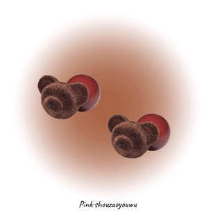 PINK-冬季植绒卡通泰迪小熊头耳钉女红色珍珠后缀两戴式夸张耳环